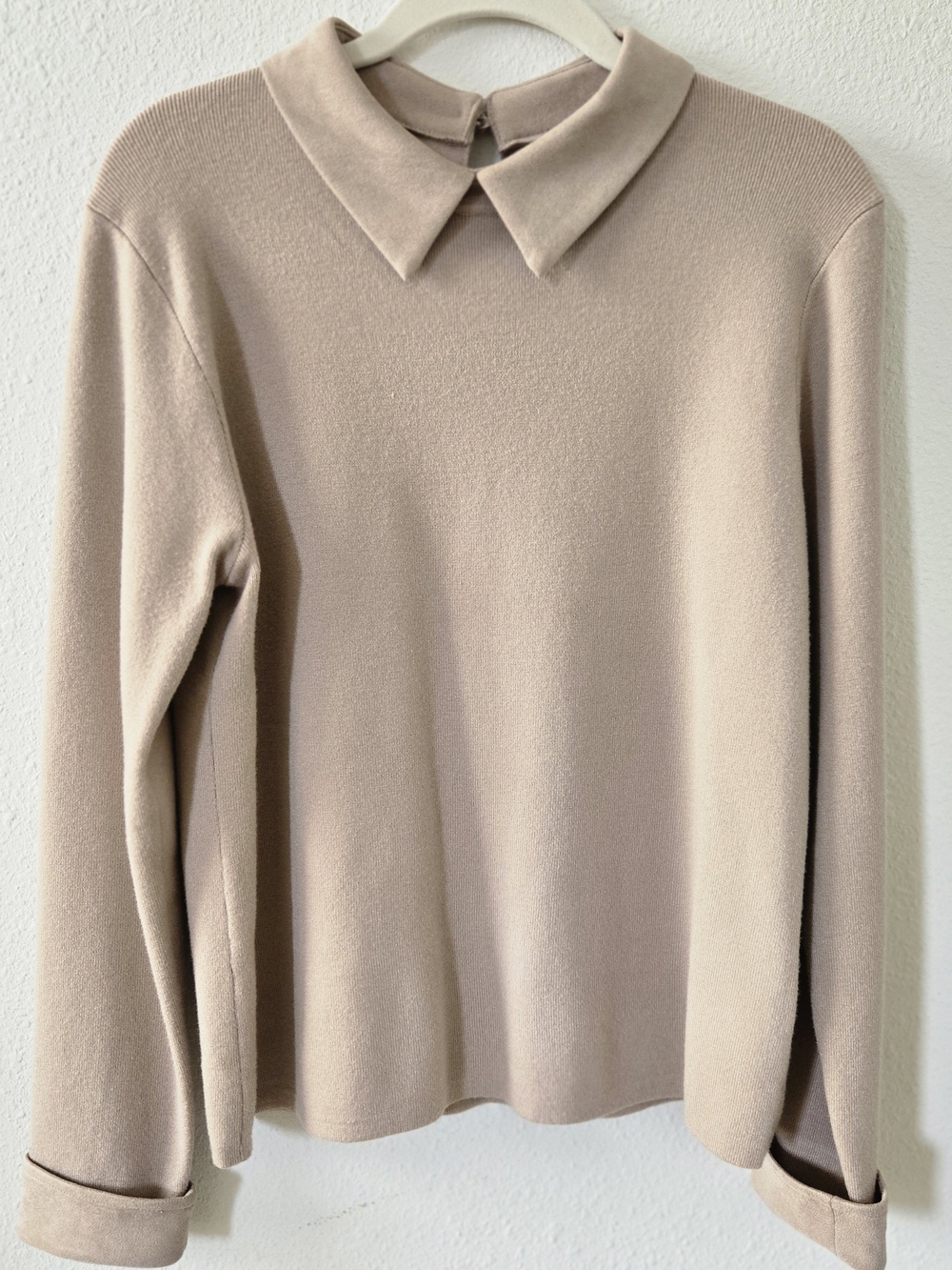 La Vila Milano Beige Long Sleeve Collared Ribbed Knit Sweater Medium Pearl Back
